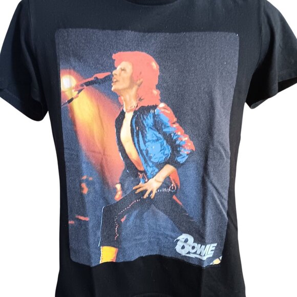 David Bowie Medium T-shirt Ziggy Strdust Graphic Tee Black Short Sleeve M Rock - Picture 1 of 3